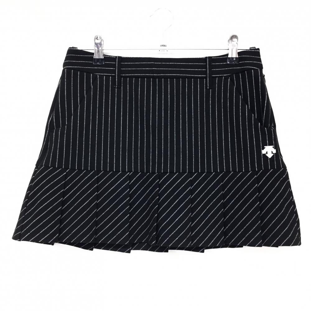 【超美品】デサントゴルフ スカート 黒×白 ストライプ 斜めストライプ 裾プリーツ 中田英寿 レディース M ゴルフウェア DESCENTE