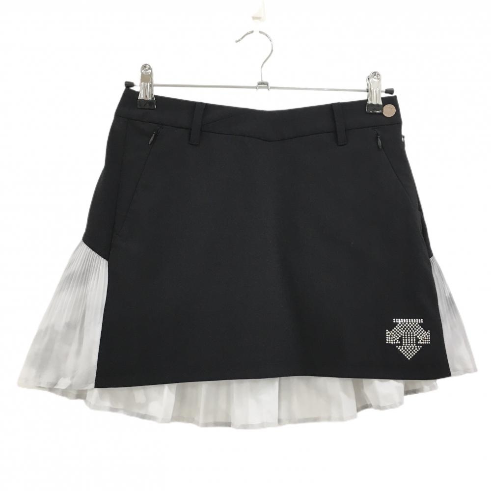 【超美品】デサントゴルフ スカート 黒×グレー LUXE COLLECTION スワロフスキー 後裾プリーツ レディース 61/S ゴルフウェア DESCENTE