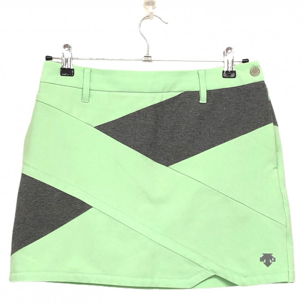 【超美品】デサントゴルフ スカート ライトグリーン×グレー 裾ロゴ ストレッチ 中田英寿 レディース 64/M ゴルフウェア DESCENTE
