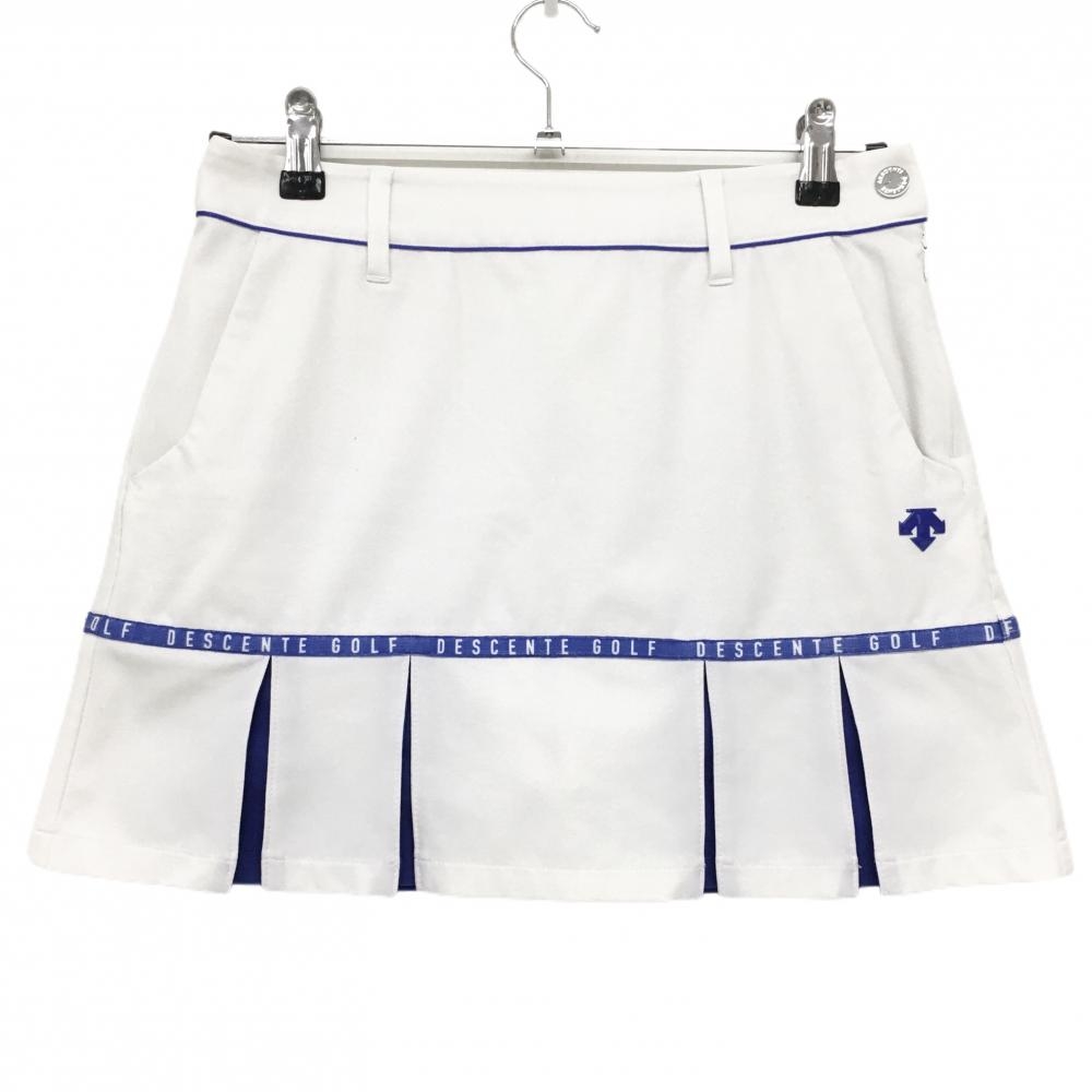 デサントゴルフ スカート 白×ブルー 裾ボックスプリーツ 内側インナーパンツ  レディース 64/M ゴルフウェア 2023年モデル DESCENTE