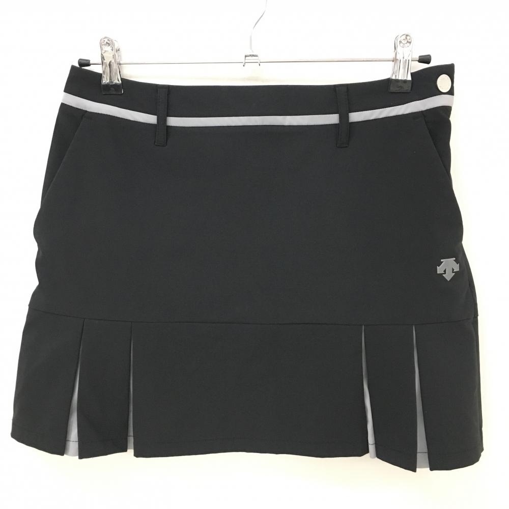 【美品】デサントゴルフ スカート 黒×グレー 一部プリーツ 立体ロゴ 裏微起毛 中田英寿 レディース 64(M) ゴルフウェア DESCENTE