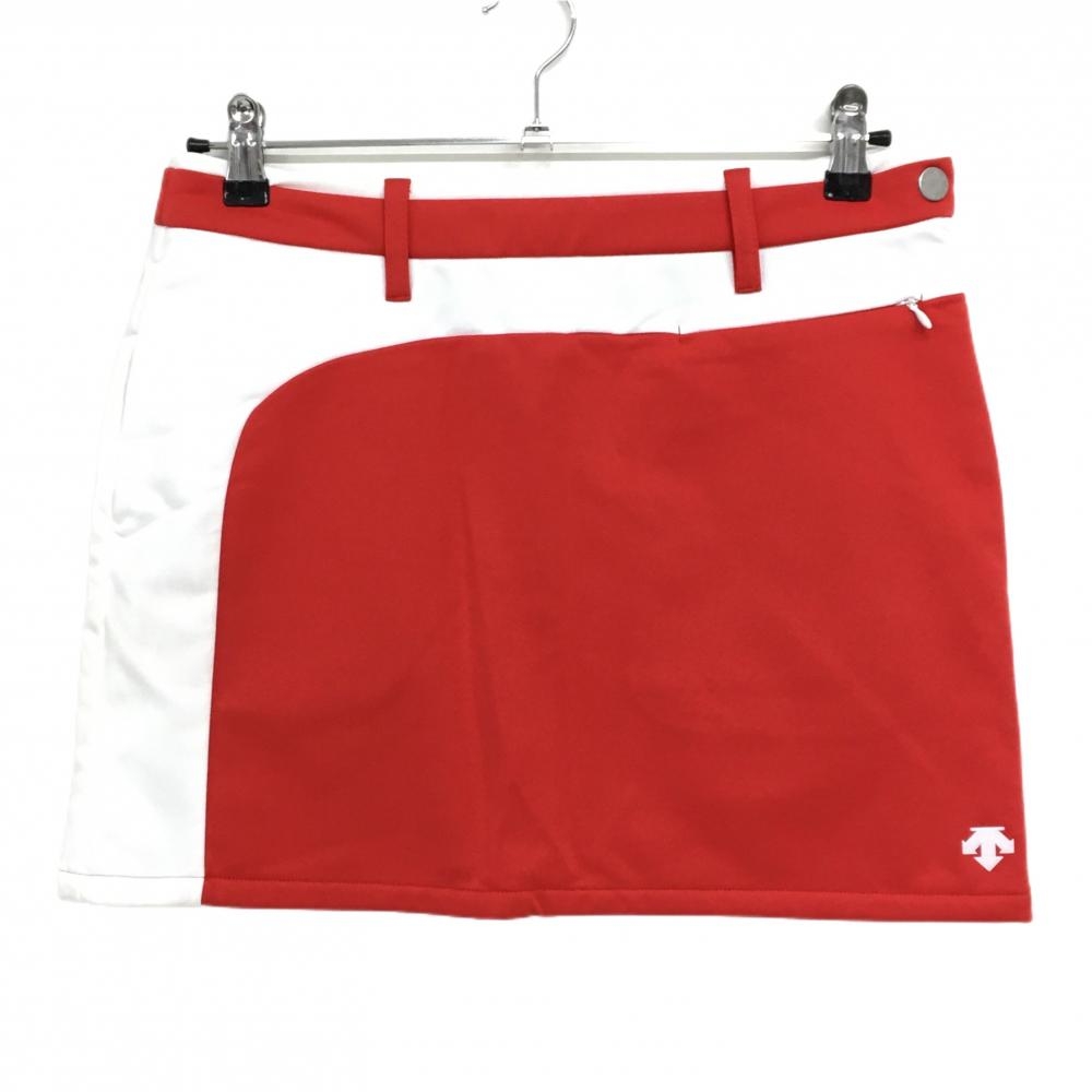 デサントゴルフ スカート レッド×白 裏起毛 裾ロゴ  レディース 67/L ゴルフウェア DESCENTE