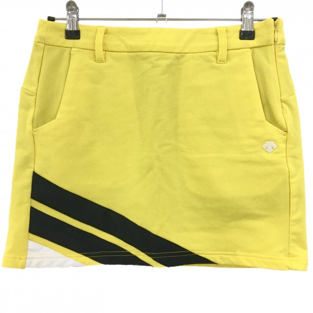 デサントゴルフ スカート イエロー×黒 立体ロゴ 内側微起毛 内側インナーパンツ  レディース 64/M ゴルフウェア DESCENTE