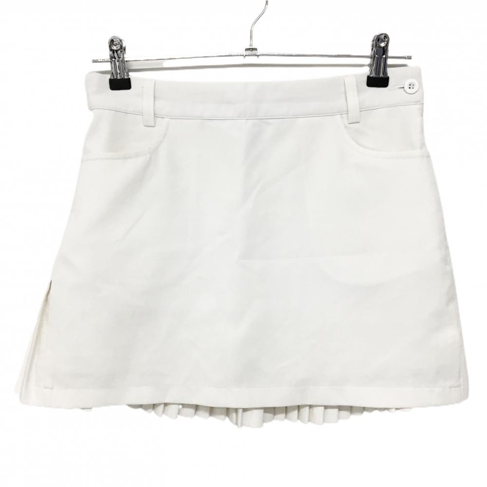 デサント スカート 白×グレー バックロゴ 後ろプリーツ ポケット口・ポケット下薄汚れ レディース M ゴルフウェア DESCENTE
