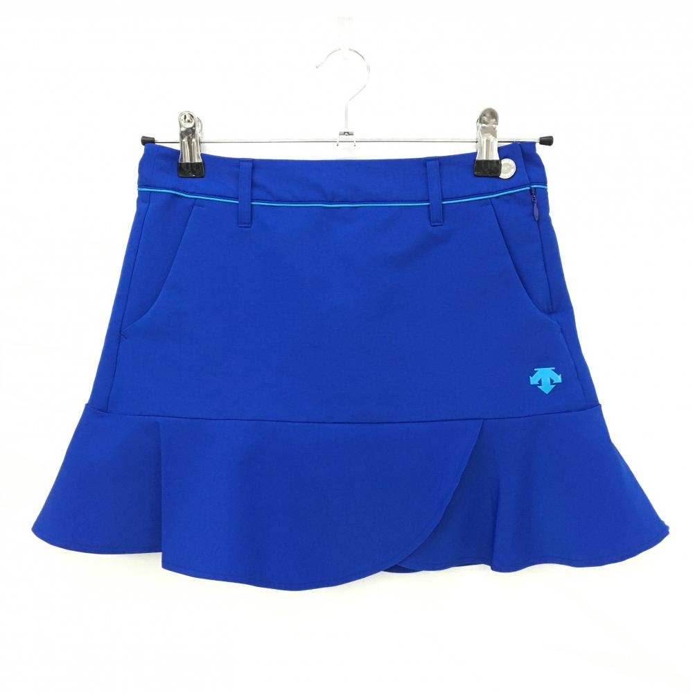 【超美品】デサントゴルフ スカート ブルー×ライトブルー 立体ロゴ 内側インナーパンツ 中田英寿 レディース 58/SS ゴルフウェア DESCENTE