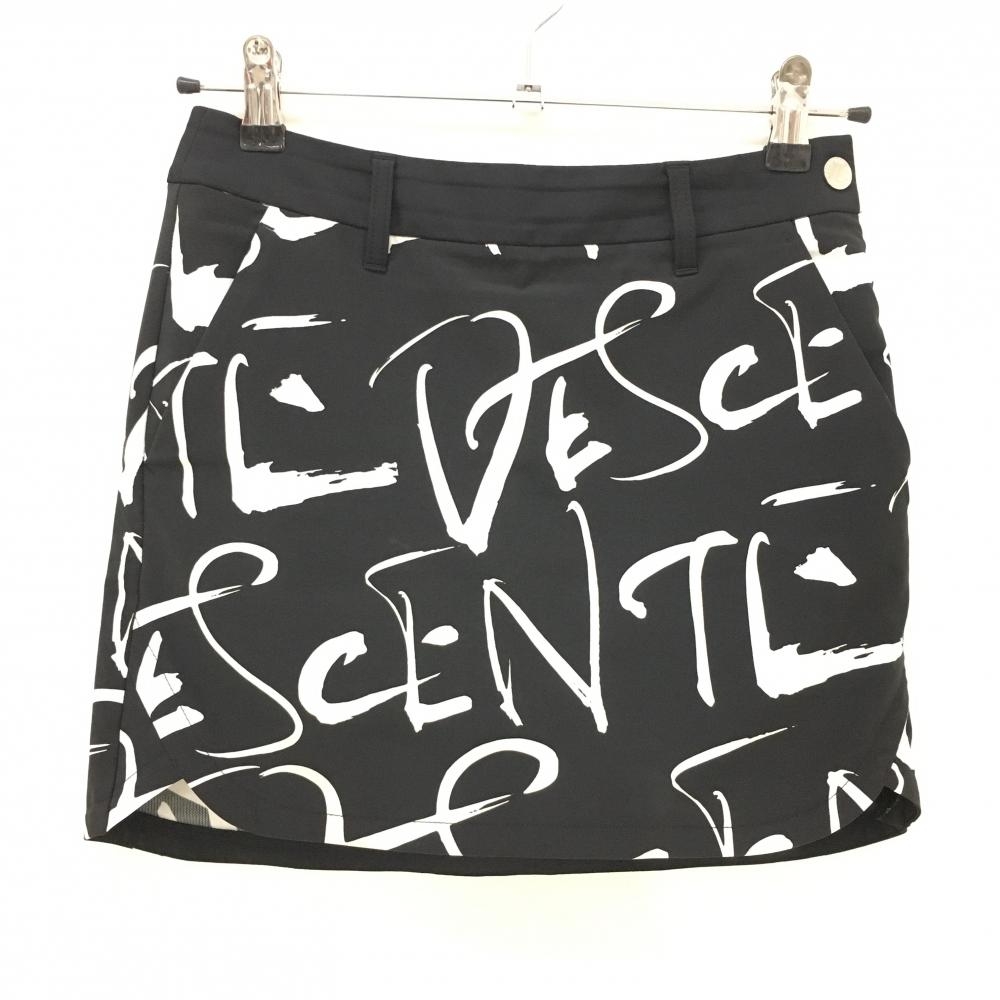 【美品】デサントゴルフ×万美 スカート 黒×白 総柄 内側インナーパンツ 中田英寿  レディース 58/SS ゴルフウェア DESCENTE