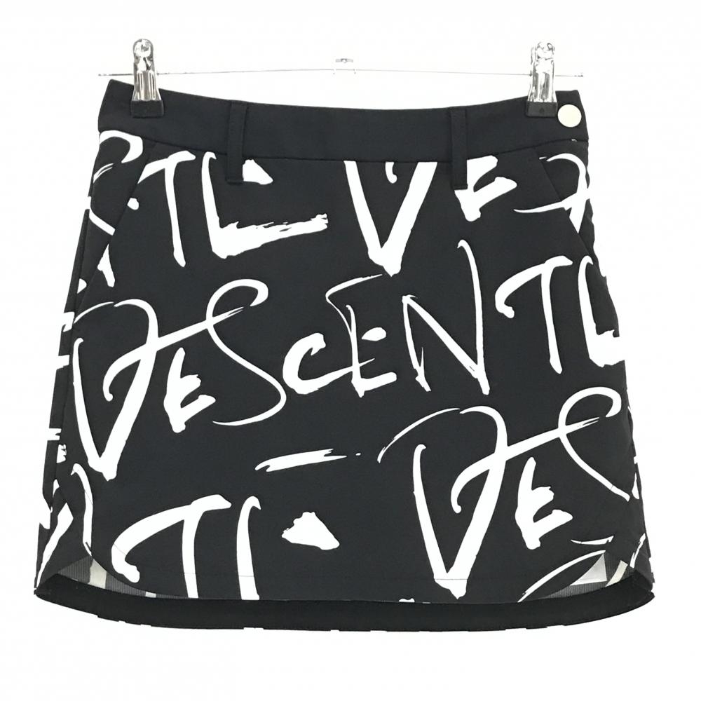 【超美品】デサントゴルフ×万美 スカート 黒×白 総柄 内側インナーパンツ 中田英寿 レディース 58/SS ゴルフウェア DESCENTE