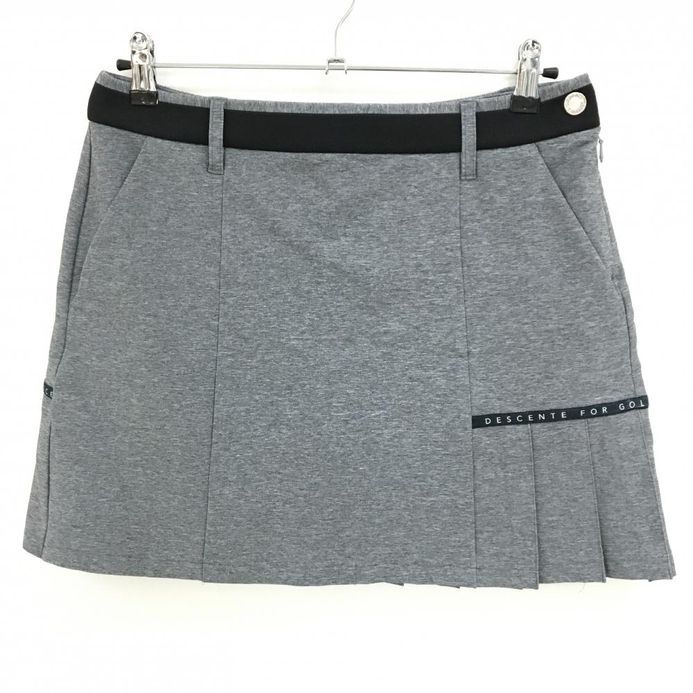 【超美品】デサントゴルフ スカート 杢グレー×黒 一部裾プリーツ 内側インナーパンツ 中田英寿 レディース 70/O ゴルフウェア DESCENTE