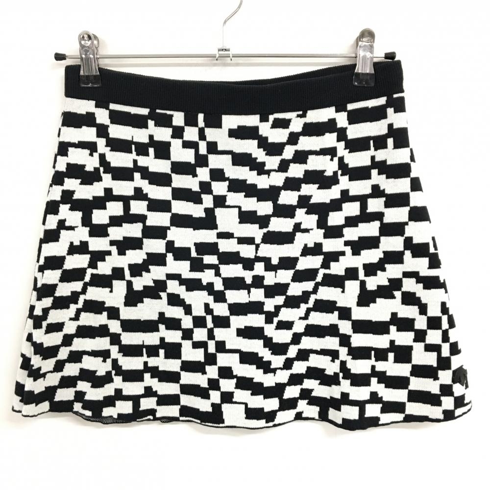 【超美品】デサントゴルフ ニットスカート 黒×白 総柄 コットン100％ 中田英寿 レディース L ゴルフウェア DESCENTE
