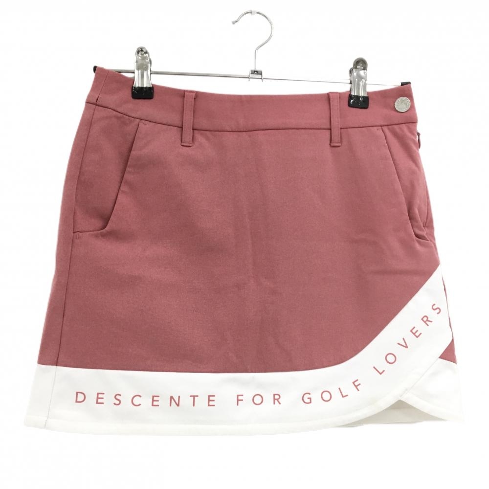 【美品】デサントゴルフ スカート レッドピンク系×白 裾ロゴ 内側インナーパンツ 中田英寿  レディース 61/S ゴルフウェア DESCENTE