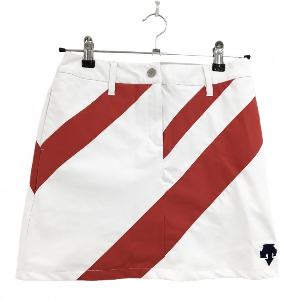 【超美品】デサントゴルフ スカート 白×レッド 裾ロゴ 内側インナーパンツ 中田英寿 レディース 61/S ゴルフウェア DESCENTE