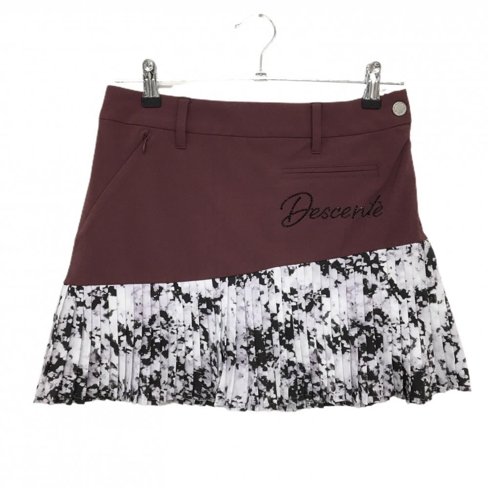 【超美品】デサントゴルフ プリーツスカート ボルドー×白 裾柄 LUXE COLLECTION 中田英寿 レディース 61/S ゴルフウェア DESCENTE