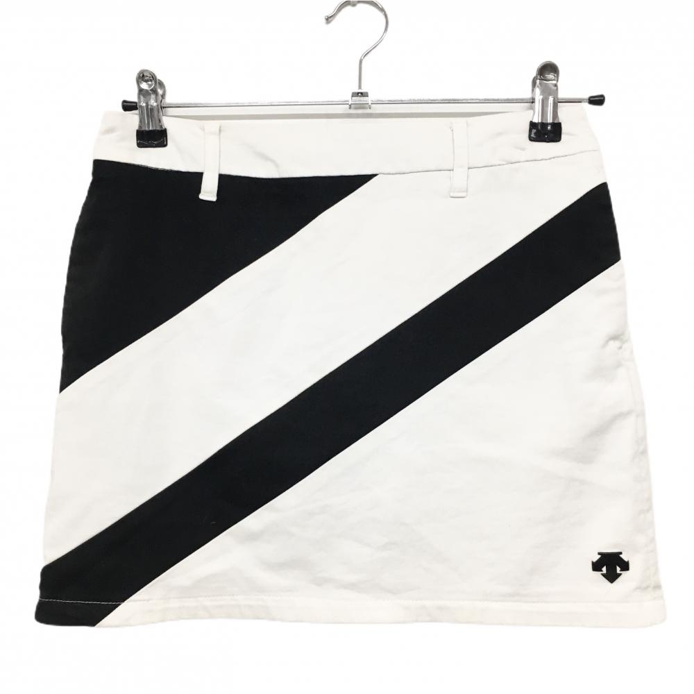 デサントゴルフ スカート 白×黒 斜めストライプ 内側インナーパンツ 中田英寿 レディース ウエスト64/M ゴルフウェア DESCENTE