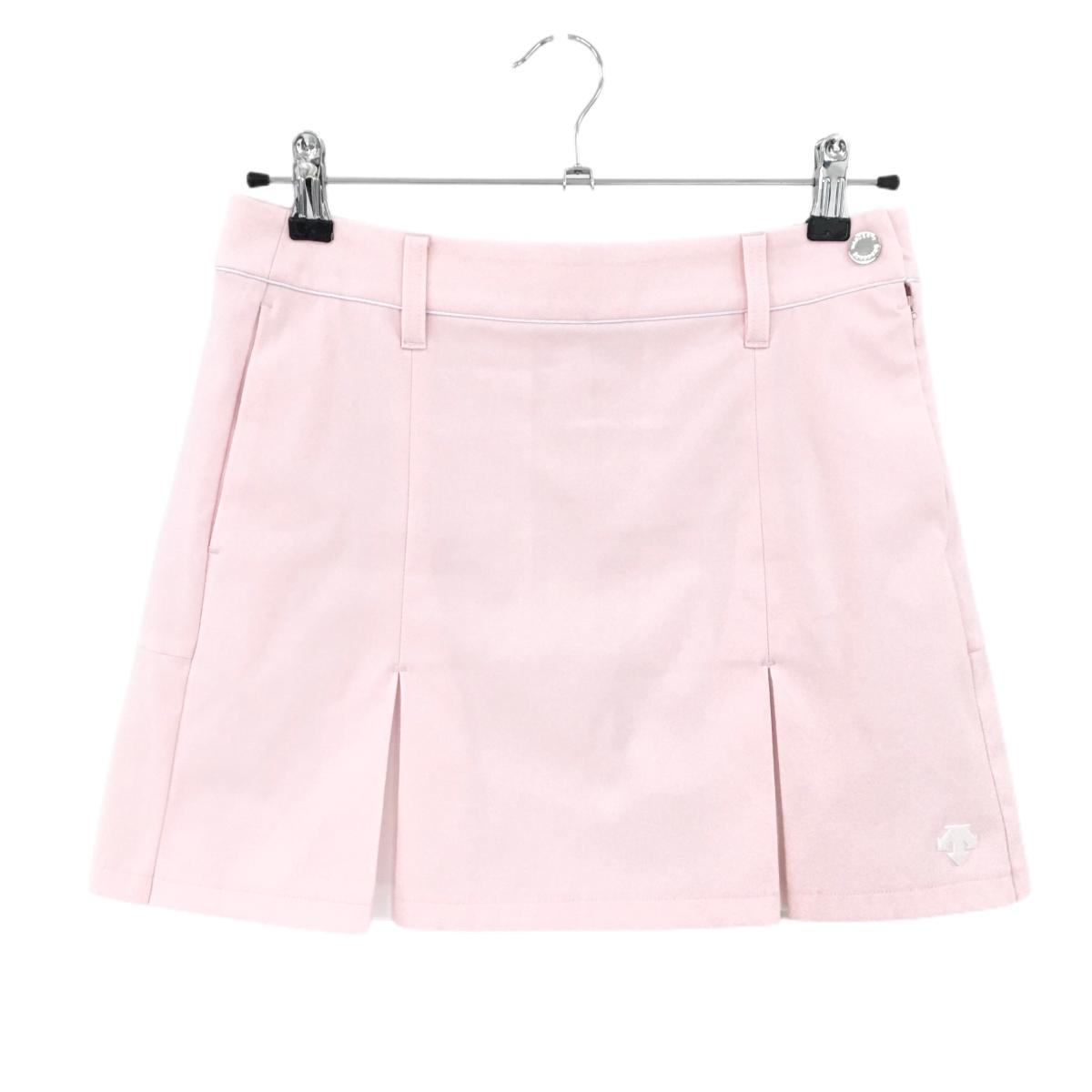 デサントゴルフ ボックスプリーツスカート ピンク×白 裾ロゴ 内側インナーパンツ 中田英寿 レディース 64/M ゴルフウェア DESCENTE