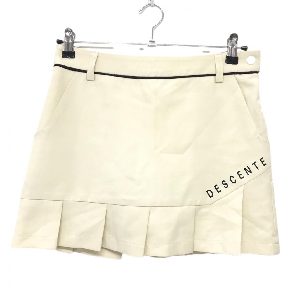 【美品】デサント プリーツスカート アイボリー×黒 バックロゴ 内側インナーパンツ レディース M ゴルフウェア DESCENTE