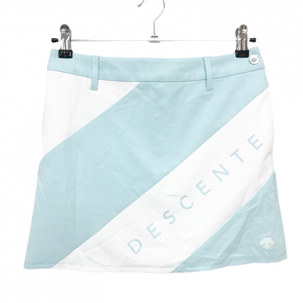 【美品】デサントゴルフ スカート ライトブルー×白 裾立体ロゴ 内側インナーパンツ 中田英寿 レディース 61/S ゴルフウェア DESCENTE