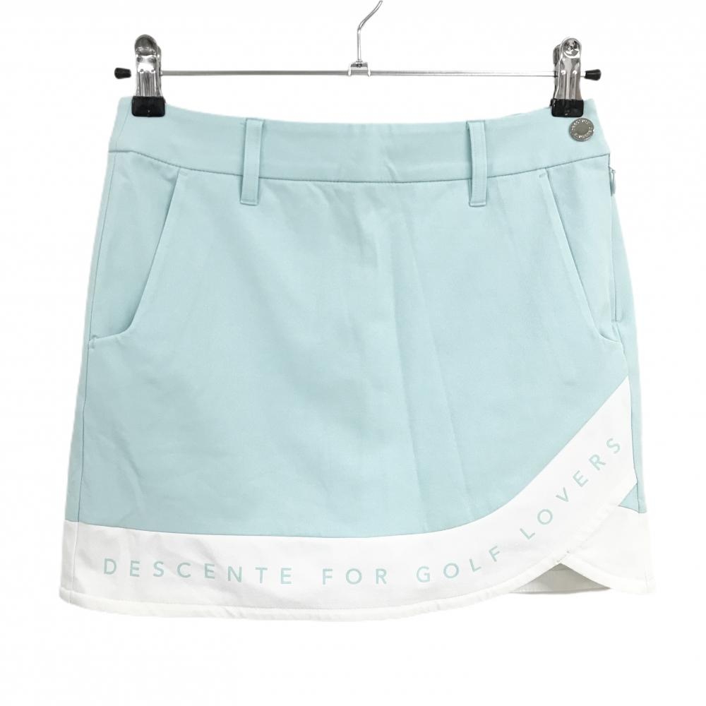 【超美品】デサントゴルフ スカート ライトブルー×白 後ろ立体ロゴ 内側インナーパンツ 中田英寿 レディース 61/S ゴルフウェア DESCENTE