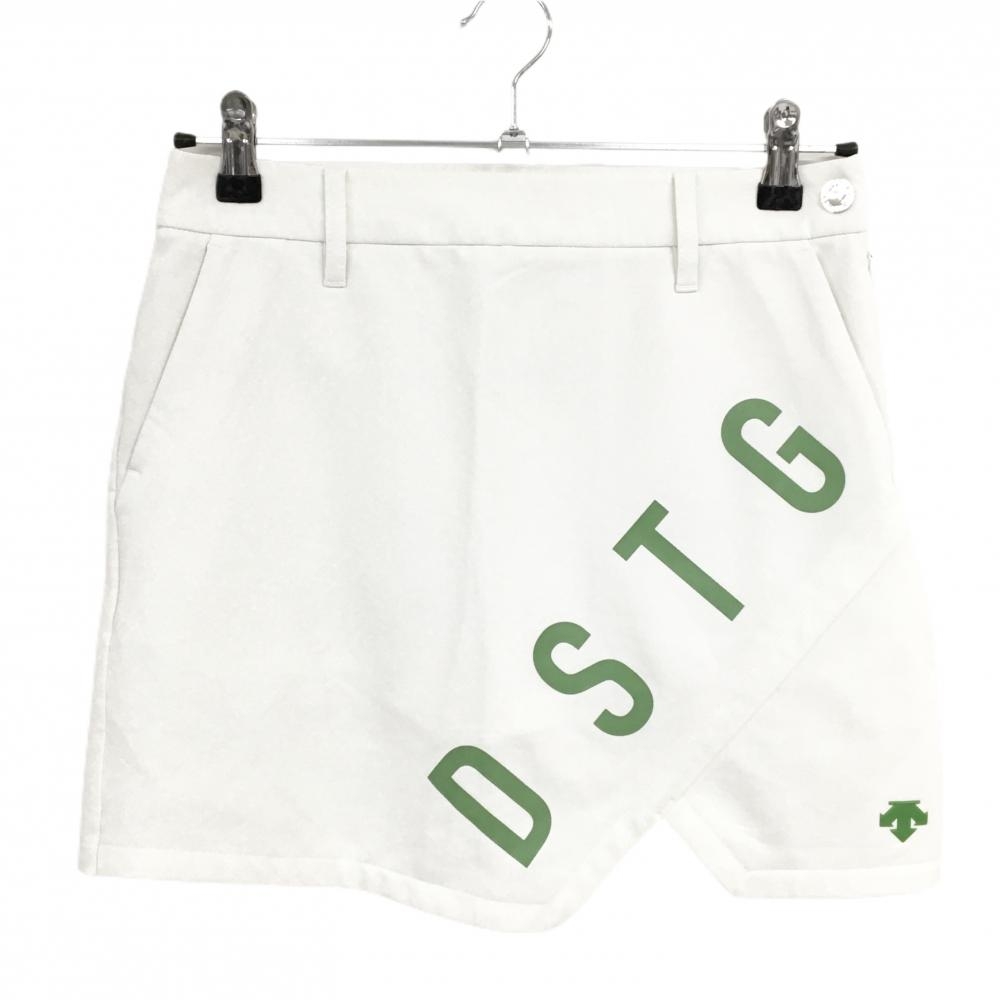 【美品】デサントゴルフ スカート 白×グリーン 裾ロゴ 内側インナーパンツ 中田英寿  レディース 61/S ゴルフウェア DESCENTE