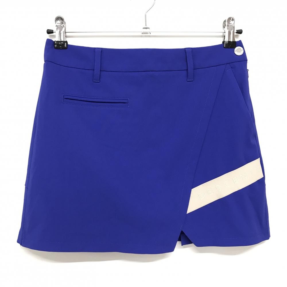 【超美品】デサントゴルフ スカート ブルー系×ベージュ 後ろプリーツ 内側インナーパンツ レディース 61/S ゴルフウェア DESCENTE