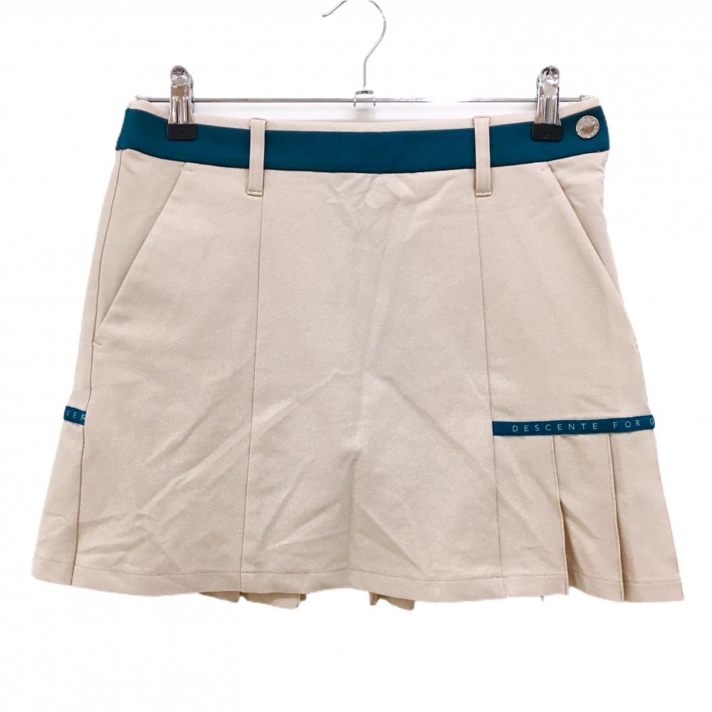 【超美品】デサントゴルフ スカート ベージュ×ダークグリーン サイド・後ろプリーツ  レディース 61/S ゴルフウェア DESCENTE