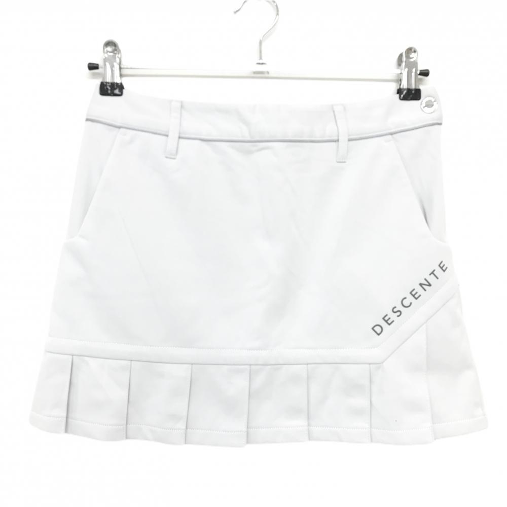 【美品】デサントゴルフ スカート 白×グレー 裏微起毛 バックロゴ 裾プリーツ 中田英寿 レディース 61/S ゴルフウェア DESCENTE