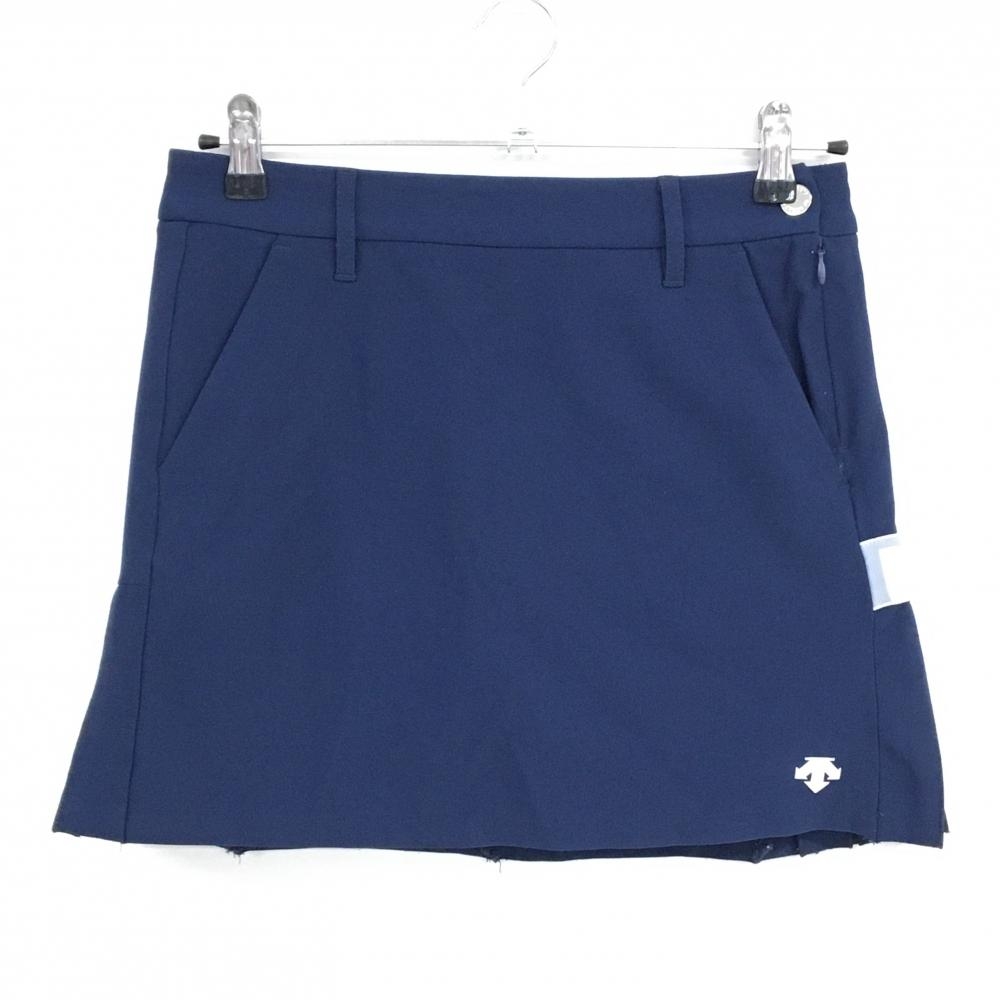 【超美品】デサントゴルフ スカート ネイビー ロゴ白 サイドプリーツ 内側インナーパンツ 中田英寿 レディース 61/S ゴルフウェア DESCENTE