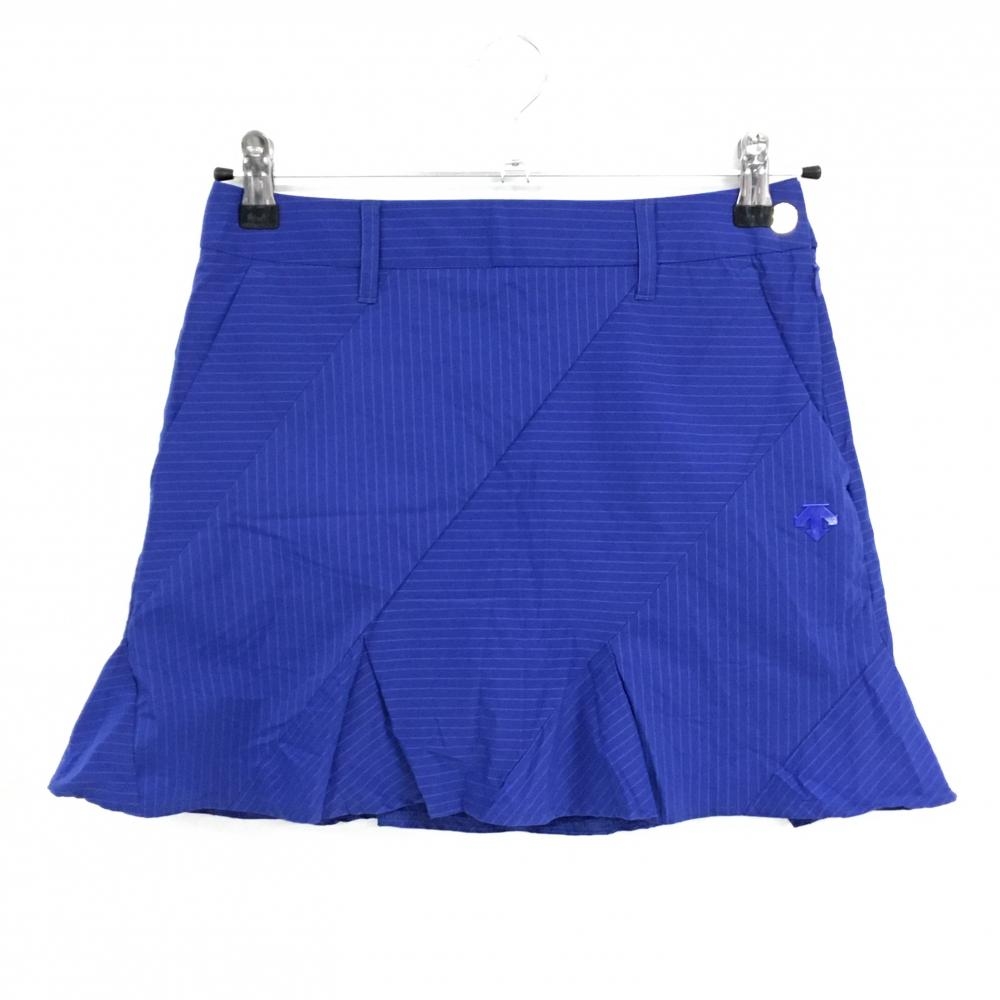 【超美品】デサントゴルフ スカート ブルー×白 ストライプ ボーダー 立体ロゴ  レディース 61/S ゴルフウェア DESCENTE