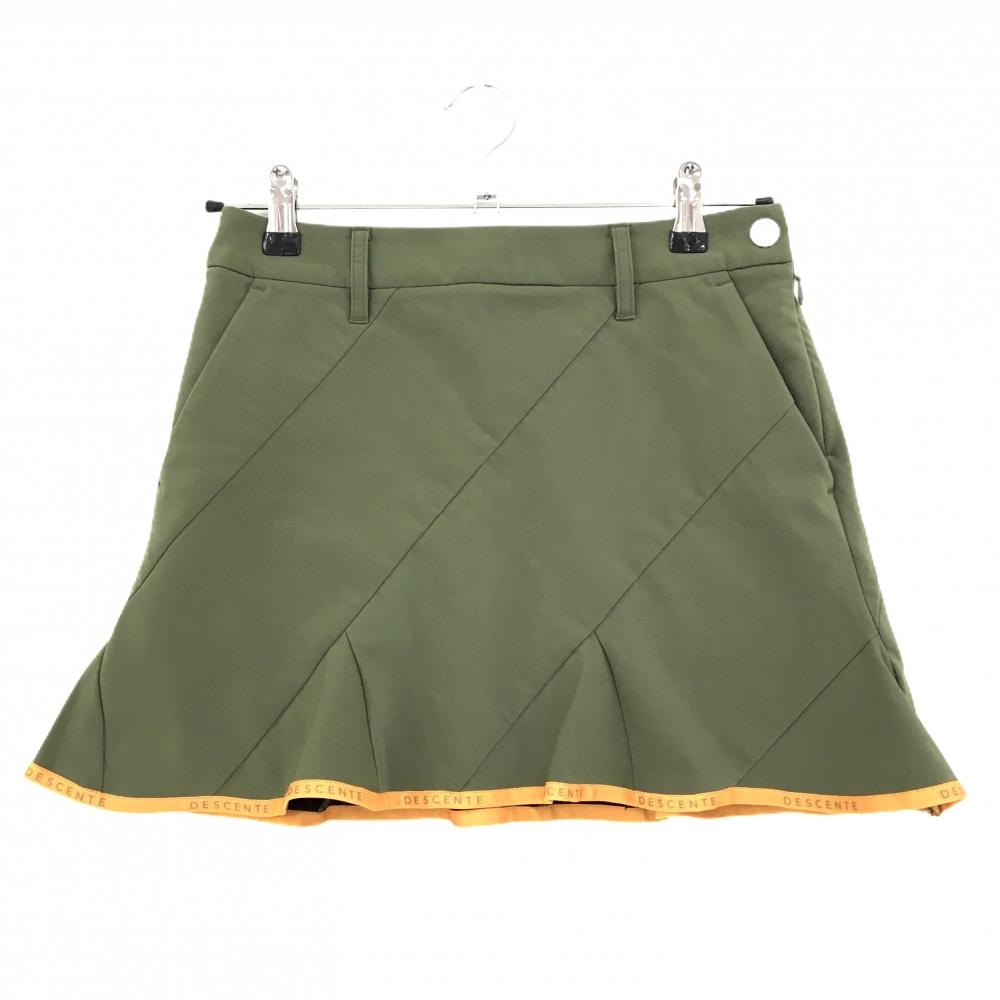 【美品】デサントゴルフ スカート カーキ×オレンジ 裾フレア 中田英寿 レディース S ゴルフウェア DESCENTE