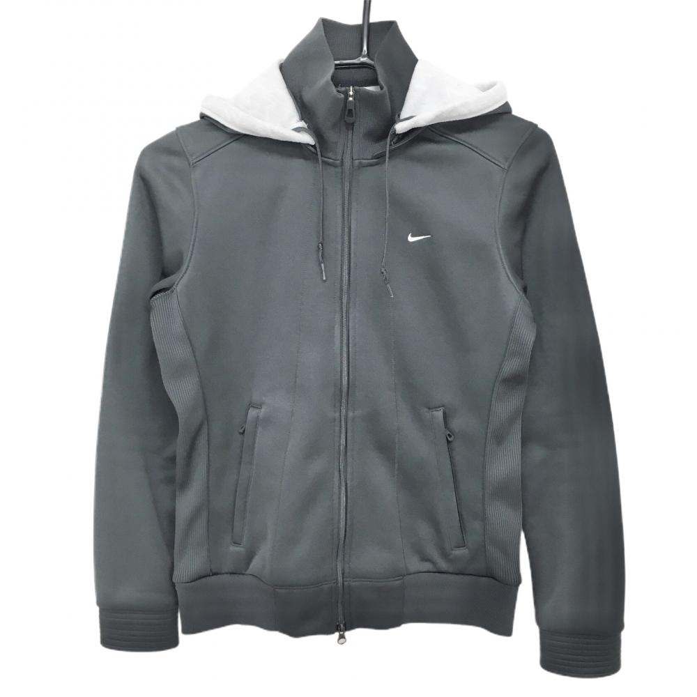 【美品】ナイキゴルフ パーカー ダークグレー 裏フリース フード着脱可 ブルゾン レディース S ゴルフウェア NIKE