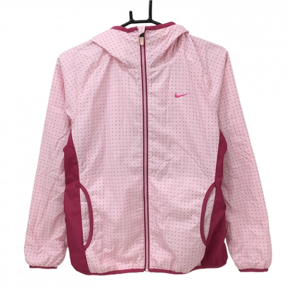 【美品】ナイキ ジップパーカー ピンク×白 ドット 裏地付き パーカー ジャケット レディース M ゴルフウェア NIKE