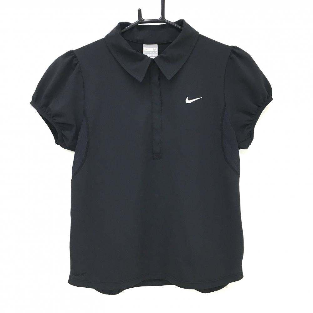 【美品】ナイキ 半袖ポロシャツ 黒 スナップボタン パフスリーブ Nike FIT DRY  レディース M ゴルフウェア NIKE