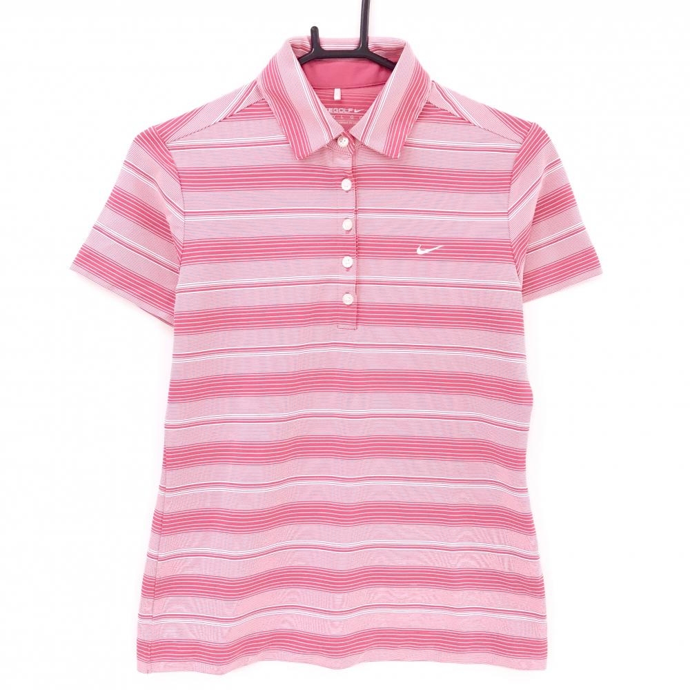 【超美品】ナイキゴルフ 半袖ポロシャツ ピンク×白 ボーダー  レディース LGG ゴルフウェア NIKE