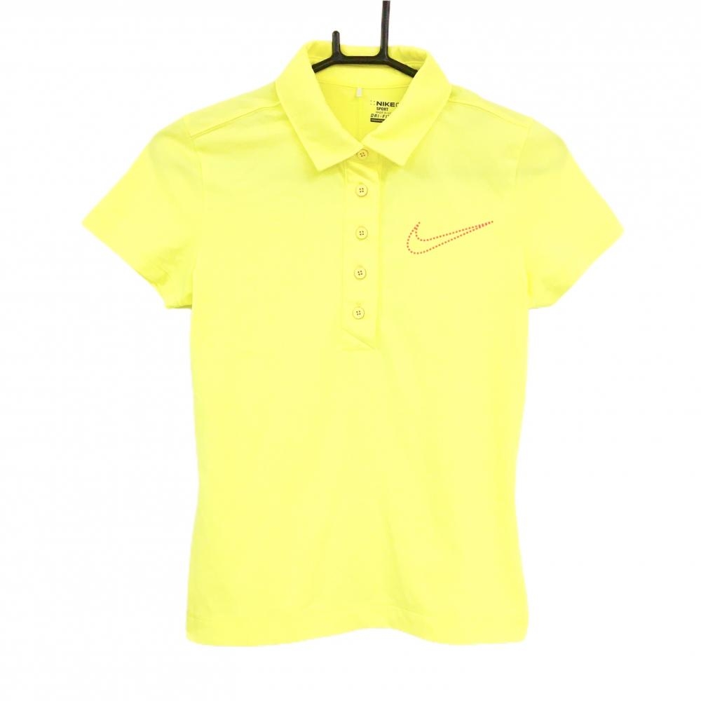 【超美品】ナイキゴルフ 半袖ポロシャツ イエロー×ピンク DRI-FIT 胸ロゴ レディース M ゴルフウェア NIKE