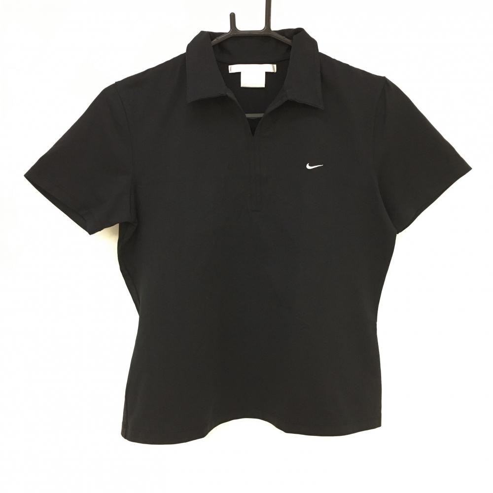 ナイキ 半袖スキッパーシャツ 黒×白 ロゴ刺しゅう レディース L ゴルフウェア NIKE