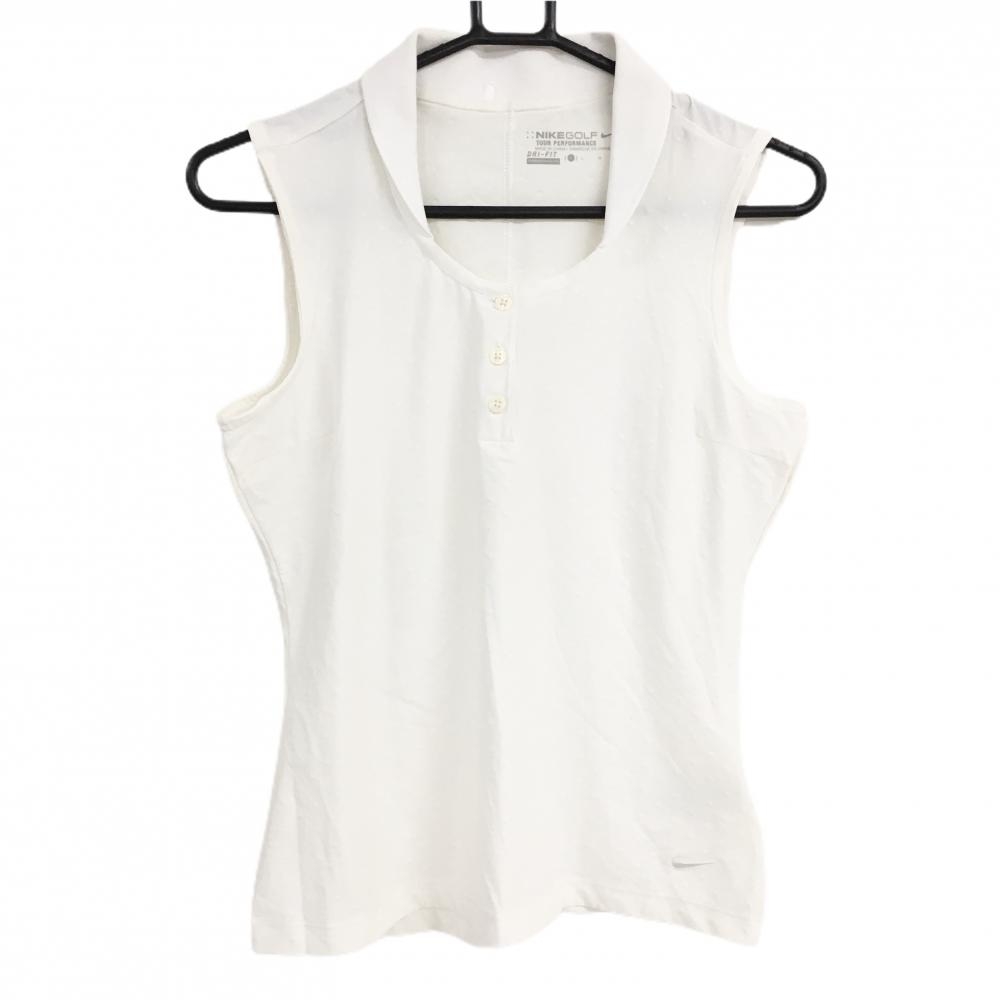 【美品】ナイキゴルフ ノースリーブポロシャツ 白 ドット織生地 DRI-FIT レディース L ゴルフウェア NIKE