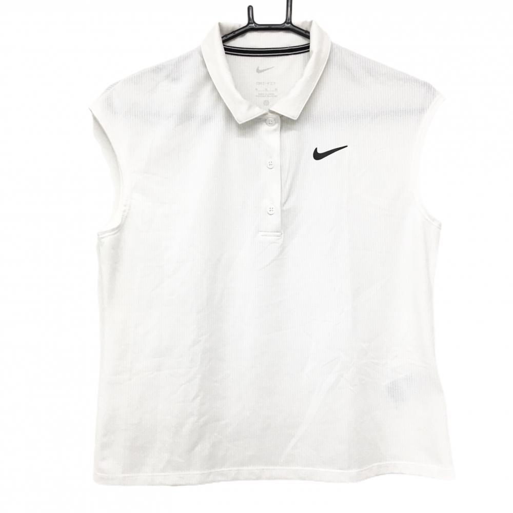 【超美品】ナイキ ノースリーブポロシャツ 白 ロゴ DRY-FIT レディース M ゴルフウェア NIKE