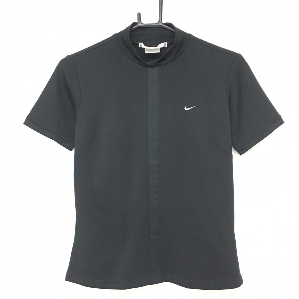 【超美品】ナイキゴルフ 半袖ハイネックシャツ 黒 ロゴ白 センターライン レディース M ゴルフウェア NIKE