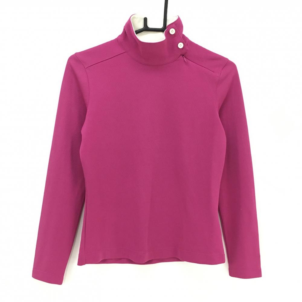 【美品】ナイキゴルフ 長袖ハイネックシャツ ピンクパープル×アイボリー 地模様 肩ジップ レディース M ゴルフウェア NIKE
