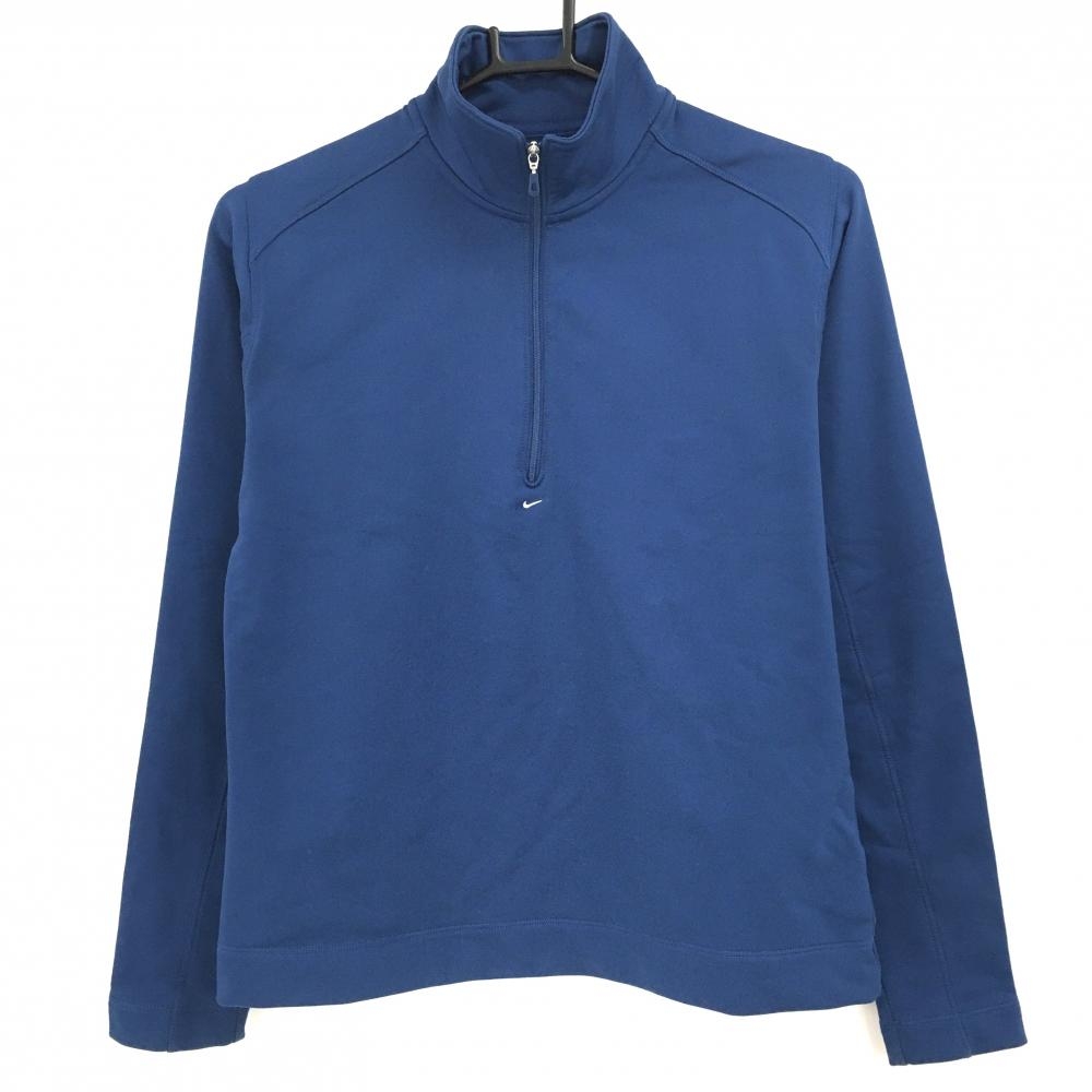 【超美品】ナイキゴルフ 長袖ハイネックシャツ ネイビー 裏微起毛 ハーフジップ レディース M ゴルフウェア NIKE