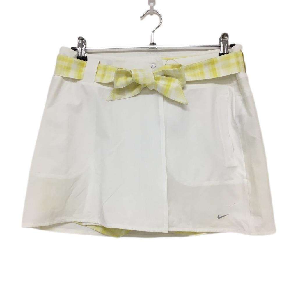 【新品】ナイキ 2WAYスカート 白×イエロー ショートパンツ ベルト付き レディース 6(XL) ゴルフウェア NIKE