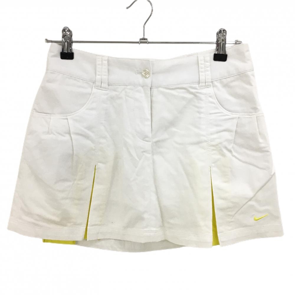 ナイキゴルフ スカート 白×イエロー ボックスプリーツ 内側インナーパンツ ストレッチ レディース 2 ゴルフウェア NIKE