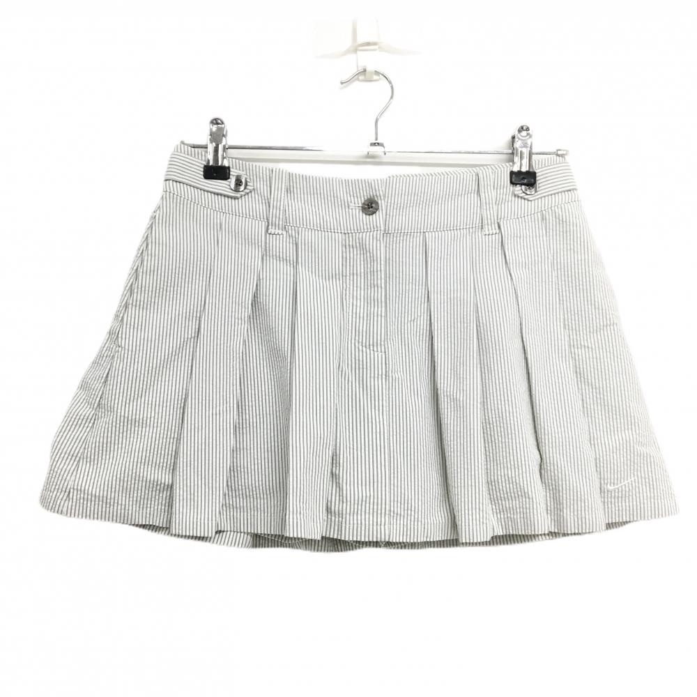 【美品】ナイキゴルフ スカート 白×グレー ストライプ 内側パンツ レディース 2 ゴルフウェア NIKE