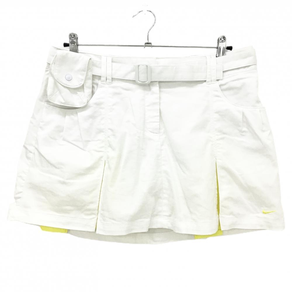 【超美品】ナイキゴルフ スカート 白×イエロー ボックスプリーツ ベルト付き ポーチ着脱可 レディース 8 ゴルフウェア NIKE