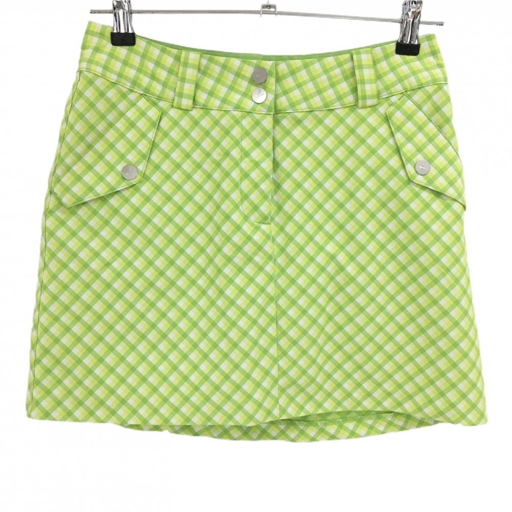 【美品】ナイキゴルフ スカート グリーン×ライトグリーン 斜めチェック柄 内側インナーパンツ レディース 0 ゴルフウェア NIKE