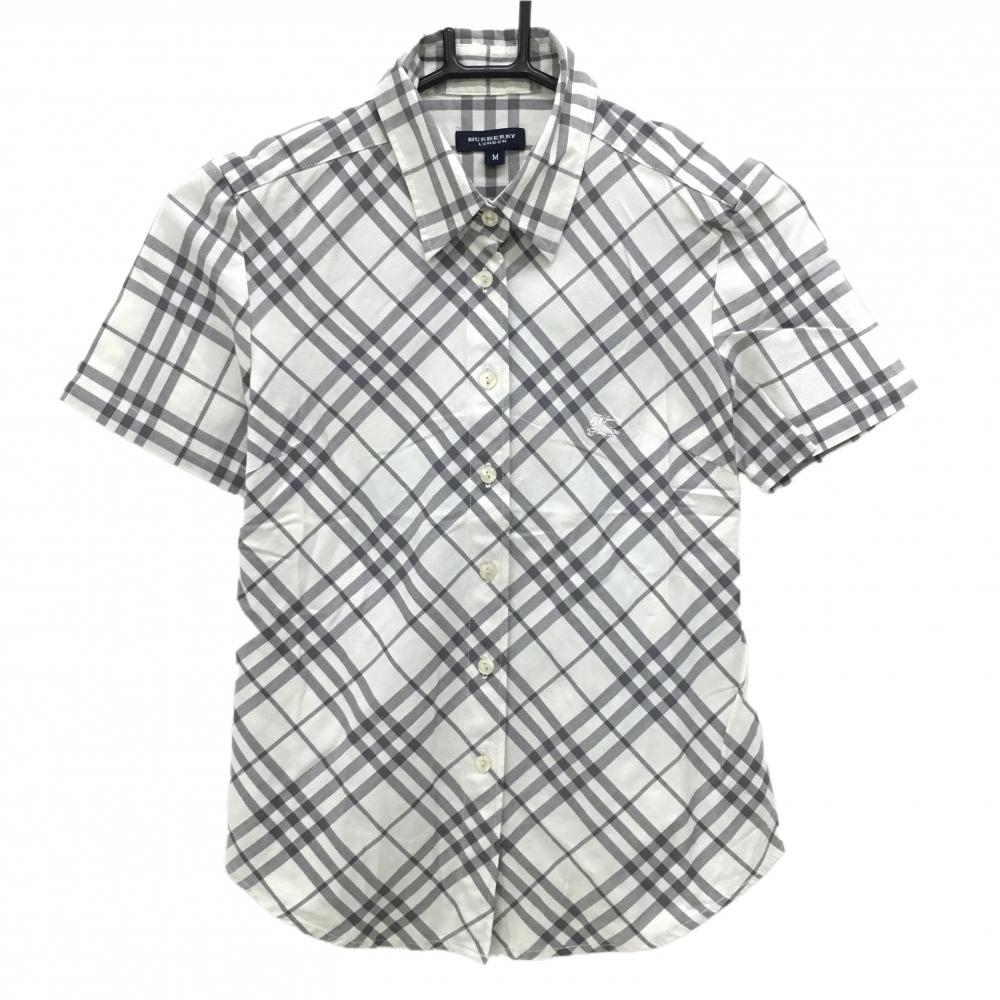 【美品】バーバリー 半袖シャツ ライトグレー×グレー チェック レディース M ゴルフウェア BURBERRY GOLF