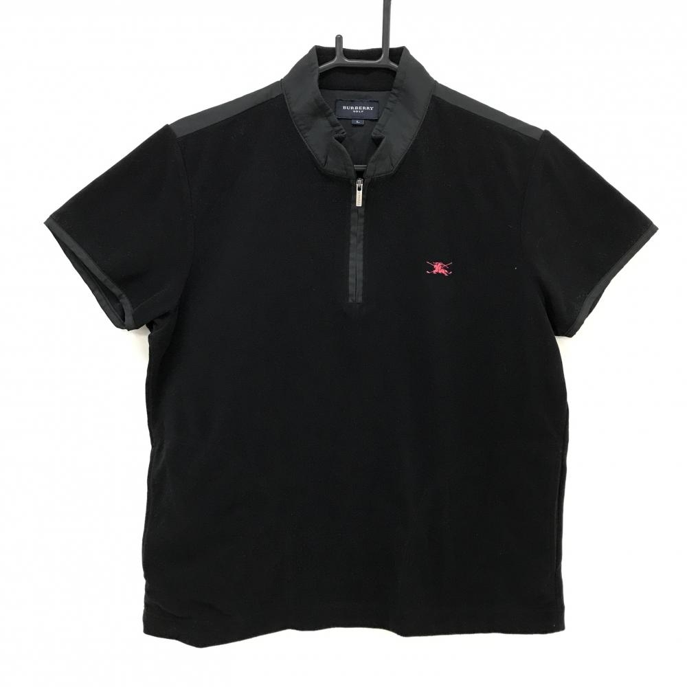バーバリー 襟付き半袖シャツ 黒 ハーフジップ 起毛素材 スタンドカラー レディース L ゴルフウェア BURBERRY GOLF