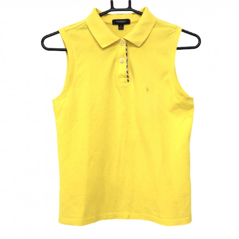 【美品】バーバリー ノースリーブポロシャツ イエロー ロゴ レディース S ゴルフウェア BURBERRY GOLF