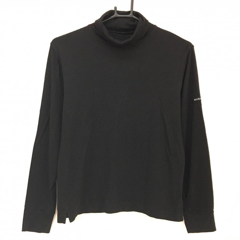 【超美品】バーバリーゴルフ 長袖ハイネックシャツ 黒 無地 袖ロゴ レディース M ゴルフウェア BURBERRY GOLF
