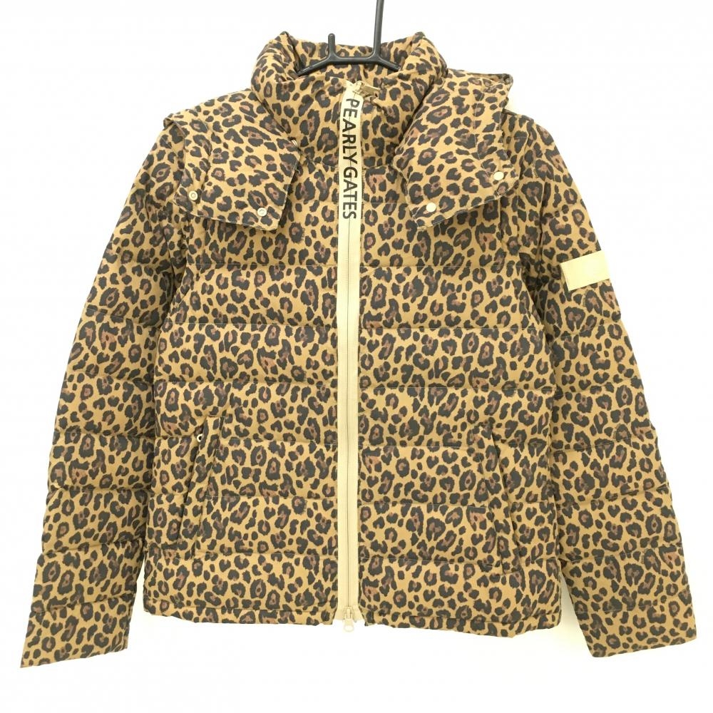 【新品】パーリーゲイツ 4WAYダウンジャケット ライトブラウン×黒 レオパード柄  収納袋付き レディース 0(S) ゴルフウェア PEARLY GATES