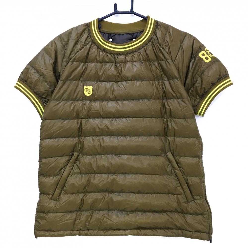 【新品】パーリーゲイツ 半袖ダウンスニード カーキ×イエロー 軽量ナイロン ブルゾン  レディース 1(M) ゴルフウェア PEARLY GATES